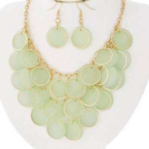 Green Mint Circle Lucite Drops gold tone Necklace